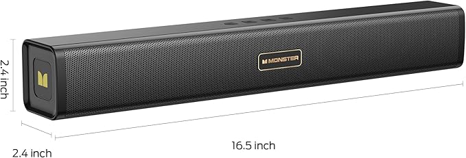 Monster S220 Computer Speakers for Desktop PC, 2.0 Channel PC Speakers with Dual Bass Diaphragm, Bluetooth 6.0 & 3.5mm Aux-in PC Soundbar, Compact Computer Sound Bar for Desktop/Laptop/Monitor/Tablet
