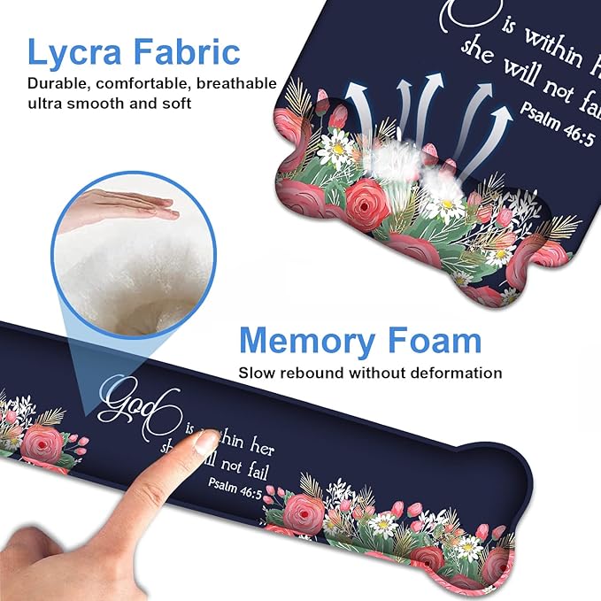 Wrist Rest Support Ergonomic Gel Mouse Pad & Memory Foam Keyboard Set, Non-Slip Rubber PU Base for Home Office Working Studying Easy Typing & Pain Relief - Bible Verses Psalm 46:5