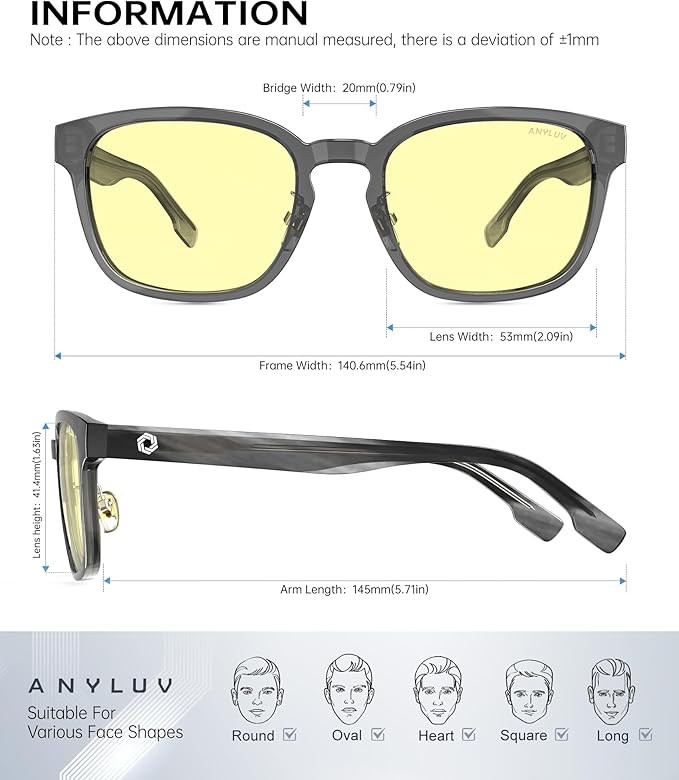 ANYLUV Blue Light Glasses Men Women Computer Gaming Glasses Anti Eyestrain Lightweight Blue Light Blocking Glasses