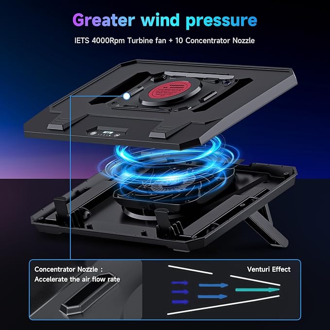 GT300 Upgraded Laptop Cooling Pad with Adjustable Stand, Turbo Boosted Cooler for Rapid Cooling 10-17inch Gaming Laptop, Flexible Sealing Ring，Featuring Air Filtration and USB Hub