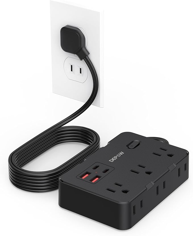 2 Prong to 3 Prong Adapter Power Strip, 5FT Black Extension Cord with 6 Outlets & 4 USB Ports (2 USB-C), 1050J Two Prong Surge Protector, Wall Mount - Ideal for Old Houses