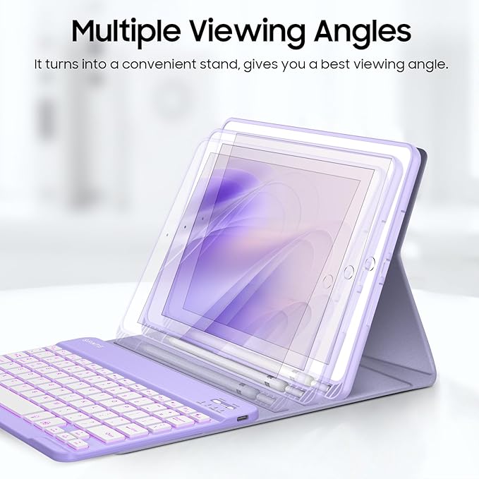 FINTIE Backlit Keyboard Case for iPad 9th / 8th / 7th Generation (2021/2020/2019) 10.2 Inch, Soft TPU Back Cover with 7 Colors Backlight Magnetically Detachable Bluetooth Keyboard, Fantasy Ombre