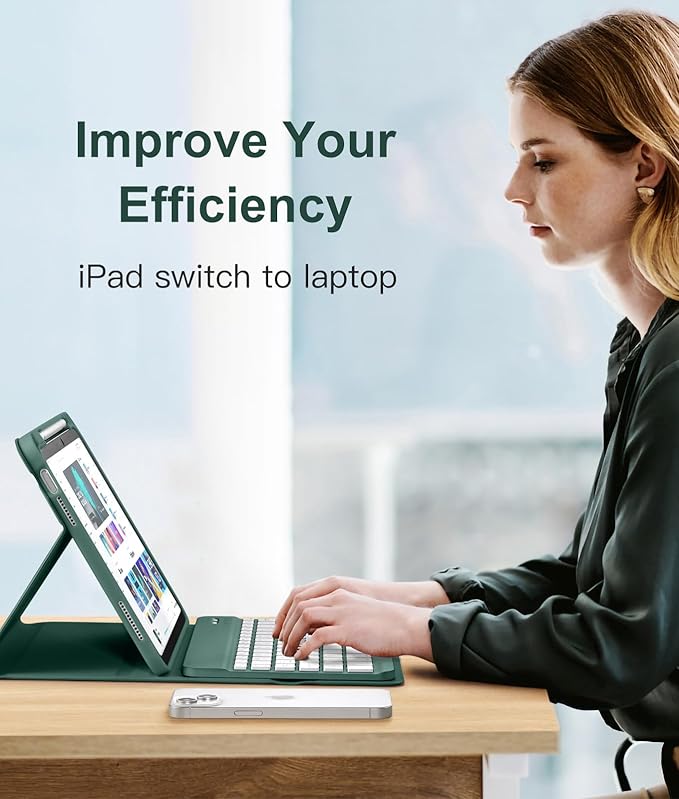 Hamile Keyboard Case for iPad 11th 10th Generation - 7 Colors Backlit Wireless Detachable Folio Keyboard Cover with Pencil Holder for iPad 11-inch A16 2025 10th Gen 10.9 Inch 2022 (Midnight Green)