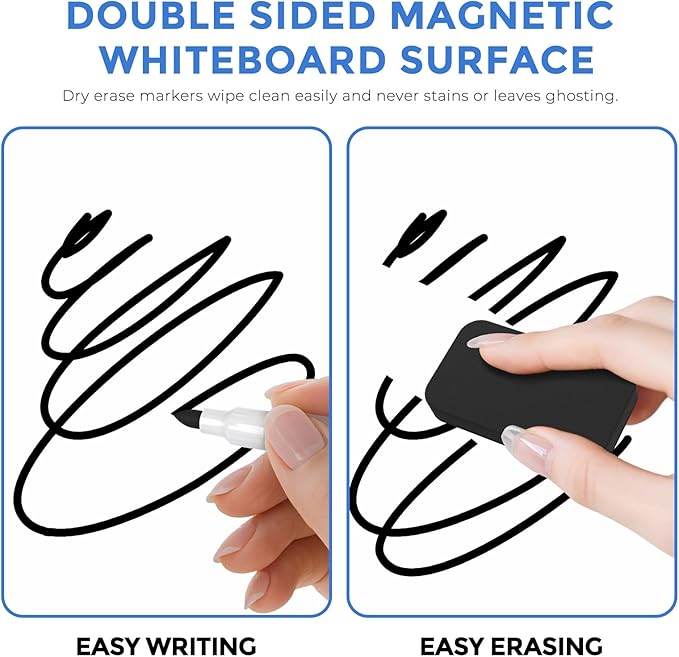 MaxGear Monthly Calendar Whiteboard Dry Erase Cork Board for Wall, 16"x12" Double-Sided Dry Erase White Board Calendar with Bulletin Board, Hanging Dry Erase Board for Office, Home, School