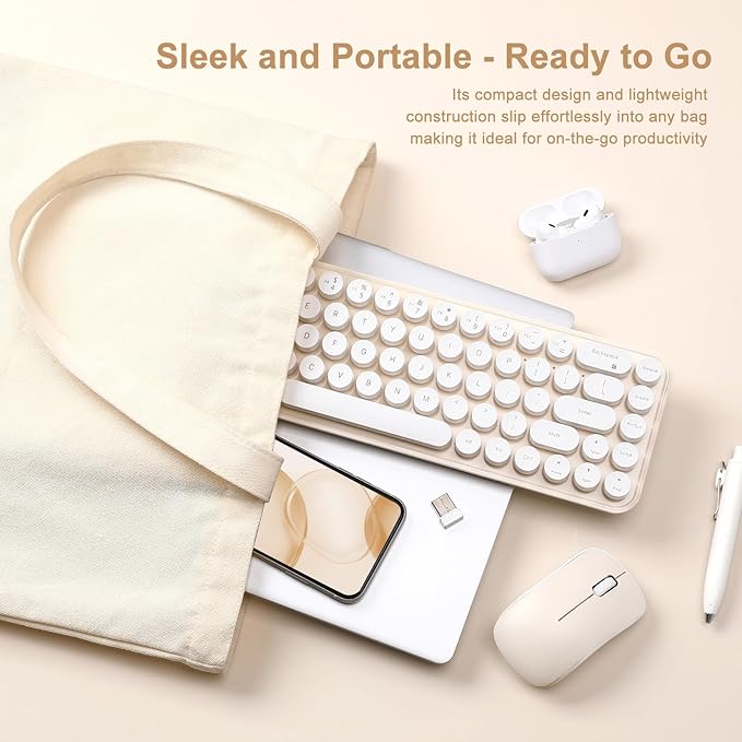i68 Wireless Keyboard and Mouse Combo, Retro Typewriter Style Keyboard with Round Keycaps, 2.4GHz Connection with Computer PC Desktops Laptop WindowsxP/7/8/10 (Yellow)