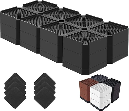 Bed Risers Heavy Duty, Adjustable Furniture Riser Blocks Lift 1.5, 3, 4.3 inches for Couch Table Desk Sofa Chair Legs, Refrigerator, Washing Machine - Support up to 4000 lbs (Black 8 Pack, 3 inch)
