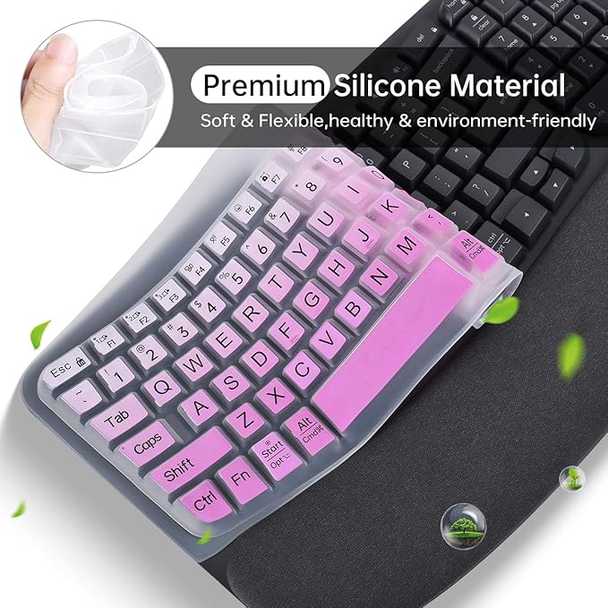 Large Print Keyboard Cover Skin for Logitech Wave Keys MK670 Combo Keyboard Skin, Logitech Wave Keys Wireless Ergonomic Keyboard Cover Protector Skin Accessories, Ombre Purple