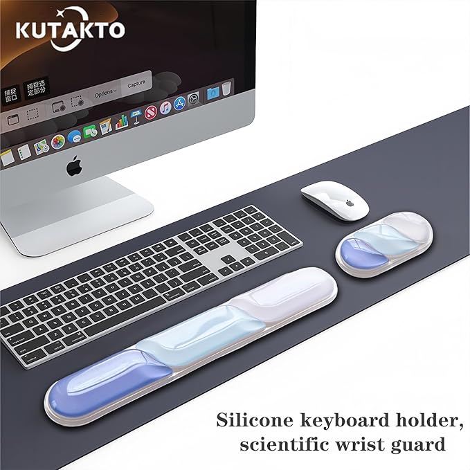 Ergonomic Keyboard Wrist Rest, Gel Wrist Rest for Keyboard and Mouse, Wrist Support and Keyboard Pad for Typing Pain Relief, Anti-Slip Base, Suitable for Office, Laptop, Computer, Gaming (Blue)