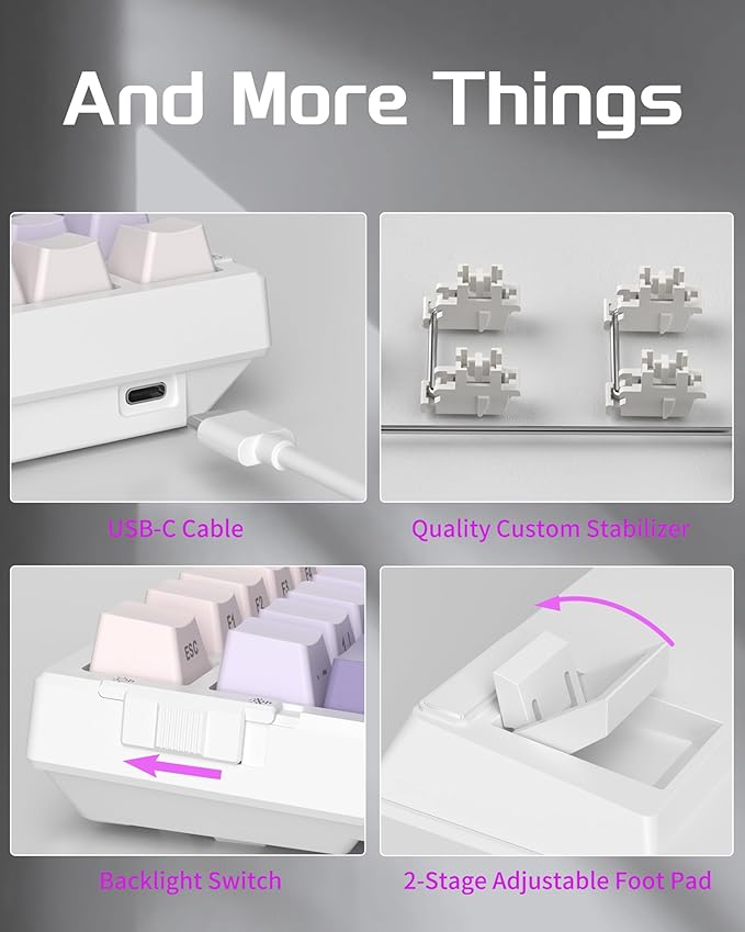 MageGee SKY98 Mechanical Gaming Keyboard, 96% Hot Swappable Wired Custom Creamy Keyboards w/ 5-Layer Sound Dampening, RGB Backlit, Side Printed Keycaps for Win/Mac (White & Purple, Purple Bird Switch)