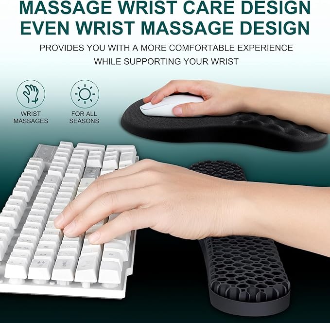 3 in 1 Set Ergonomic Mouse Pad with Wrist Rest, Keyboard Wrist Rest, Non-Slip Desk Pad, Memory Foam Breathable Support for Prolonged Typing and Mouse Use, Relief from Wrist Fatigue Jamboa