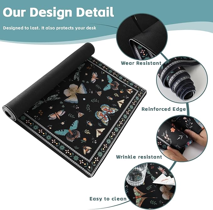 Baziabbo Black Desk Mat,XXL Extended Big Mouse Pad,Gaming Mousepad with Stitched Edge,Non-Slip Rubber Base Keyboard Desk Pad for Home Office Study Game