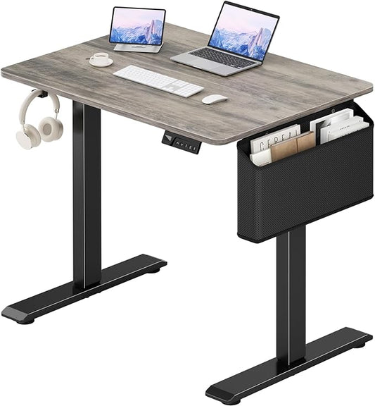 Grey Small Electric Standing Desk - 32 Inch Narrow Small Adjustable Stand Up Desk for Writing Study Work, Mini Sit to Stand Desks Workstation for Adult Boys Girls Bedroom Home Office