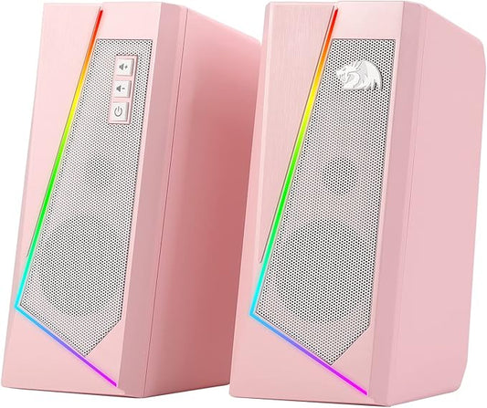 Redragon GS520 RGB Desktop Speakers, 2.0 Channel PC Computer Stereo Speaker with 6 Colorful LED Modes, Enhanced Sound and Easy-Access Volume Control, USB Powered w/ 3.5mm Cable, Pink