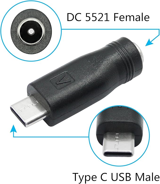 DC 5.5mm x 2.1mm to USB C Adapter, 5V DC 5521 Female to USB Type C Male Plug Convert Connector Power (4Pcs)