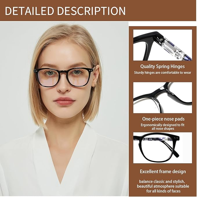 Henotin 3-Pack Blue Light Blocking Reading Glasses,Spring Hinge Computer Readers for Men Women,Anti UV Ray Filter Eyeglasses (Mixed Color-2, 3.50, Diopters)