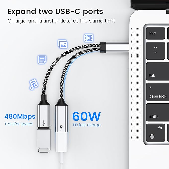 MOGOOD USB-C Splitter - 2x USB-C Ports, Adapter for Mac, Xbox One, PS5, Laptop