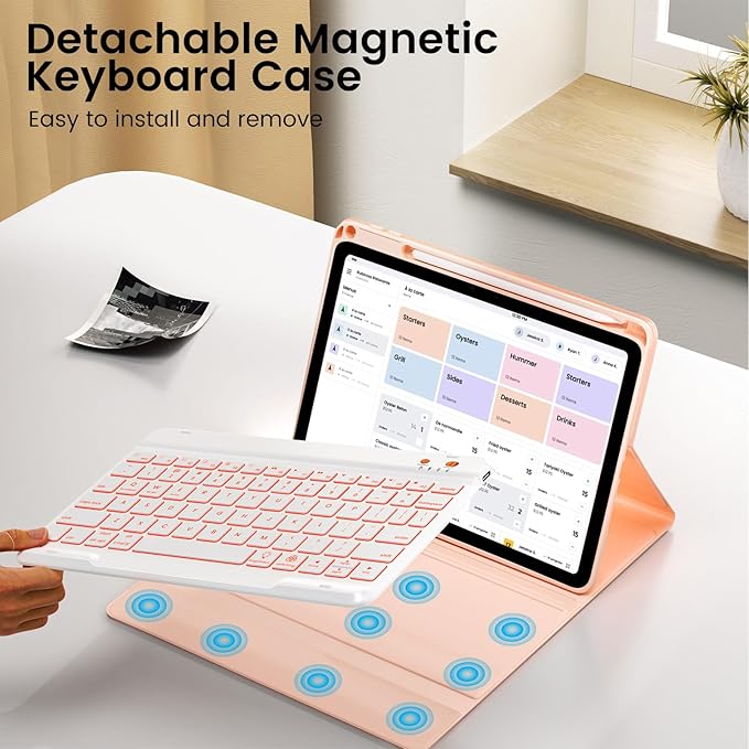 OYEEICE Keyboard Case for iPad 9th/8th/7th Generation 10.2 inch 2021/2020/2019, iPad Pro 10.5-inch, iPad Air 3 2019- Rotating Magnetic Clear Cover with Detachable Wireless Backlit Keyboard - Pink