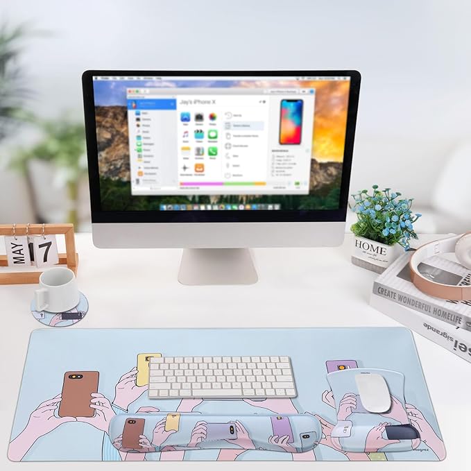 MEGREZ 4-in-1 Ergonomic Memory Foam Wrist Rest Set, Desk Pad, Mouse Pad with Wrist Rest, Keyboard Pad, Suitable for Office Workers, Programmers & Gamers–Relieve Typing & Gaming Fatigue,