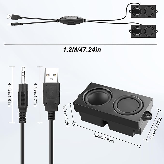 MEIRIYFA Computer Speakers for Desktop PC Laptop, Mini PC Computer Speaker USB Powered 3.5mm AUX Jack Input with Volume Control, HiFi Stereo PC Loudspeaker for Desktop Tablet (Black, 1.2M)