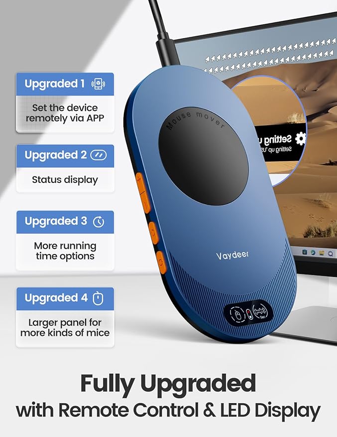 Vaydeer Air 3 Ultra Mouse Mover with APP, Ultra Slim Mouse Jiggler with Timer Function, Undetectable & Noiseless, Simulates Realistic Mouse Movement, Driver-Free, Keeps PC Active (Sky Blue)