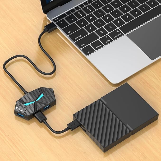 USB 3.0 Hub, 4-Port USB Hub, USB Splitter, USB Extender with Power Port for Laptop, PC, Xbox, Gamepad,Flash Drive, HDD, Console, Printer, Camera,Keyborad, Mouse,USB Fan