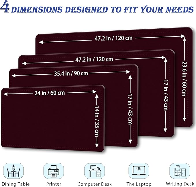 Large Desk Pad, 47.2" x 17" PU Leather Desk Mat for Desktop, Non-Slip Office Desk Mat for Desk, Desk Blotter Pad, Waterproof Computer Pad for Desk, Keyboard Mats for Home & Office (Burgundy)