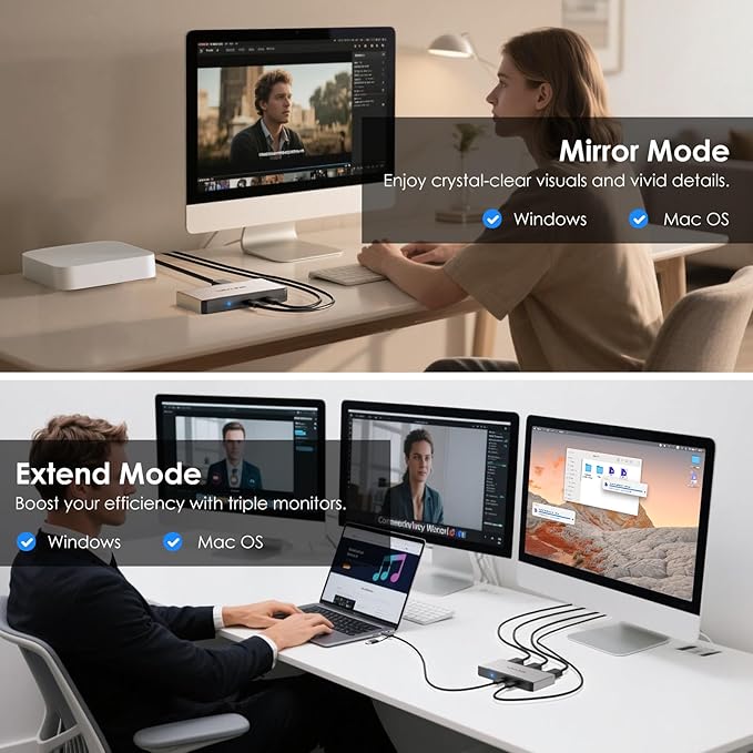 3 Monitor Docking Station, WAVLINK triple monitors adapter for M1/M2/M3/M4 macOS Systems. Type-C&A hosts, 100W PD IN, 3* HDMI + 2* DP Available, Triple 4K@60Hz, SMI Driver & Host USB3.2 Gen 2 Required