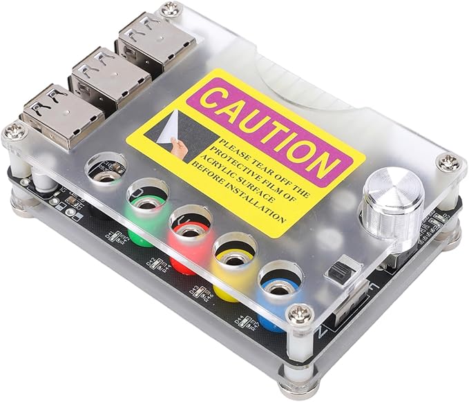 Hilitand Power Supply Expansion Board, Acrylic Enclosure with 6 USB Ports and Adjustable Voltage, for Network Communication Devices and Low Power Modules
