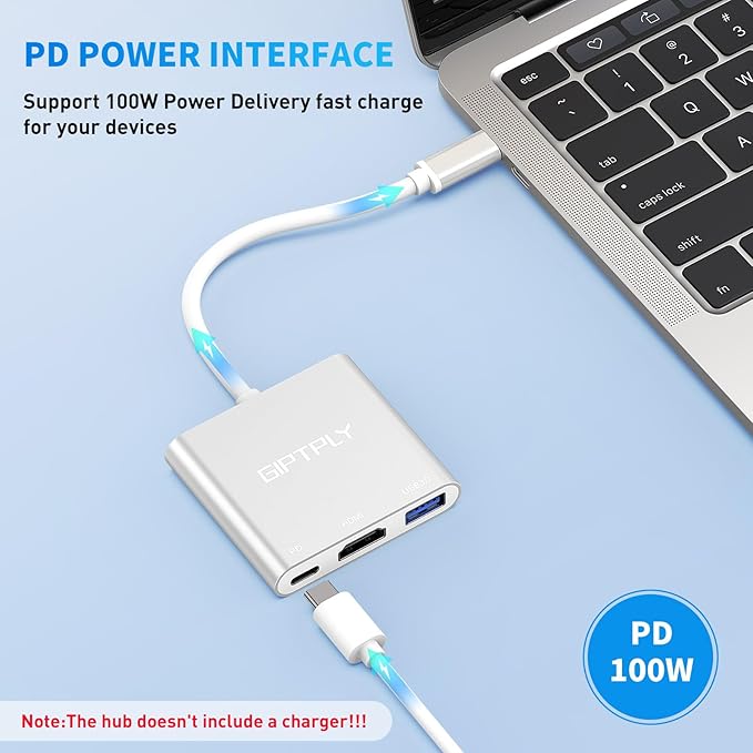 USB C to HDMI Adapter, 3-in-1 USBC Digital AV Multiport Adapter, USB Type C Converter to 4K@30Hz HDMI, USB 3.0, 100W PD for MacBook Pro/Air,iPad Pro Chromebook,Acer,HP,Dell,Surface,Samsung
