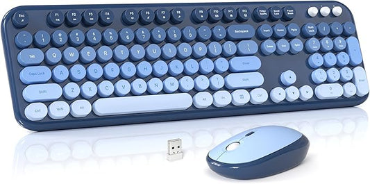 Wireless Keyboard and Mouse Combo, MOWUX Colorful Computer Full Size 2.4G Plug and Play Wireless Typewriter Keyboard and Mouse Set for Computer, Desktop, PC (Sea Blue Gradient)