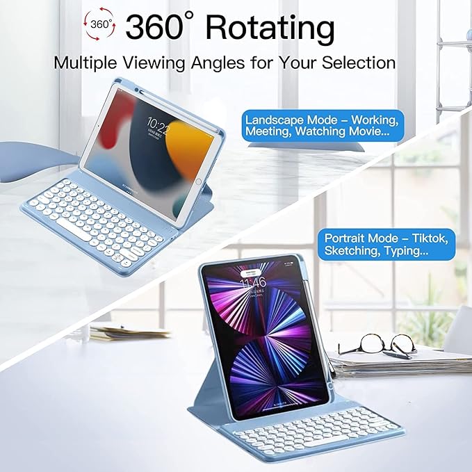 Vertical Keyboard Case for iPad 11 inch 2025(A16) with Mouse, Aslo for iPad 10 2022 with Pencil Holder, Magnetic Rotating Clear Case (Magnetic-Lavender)