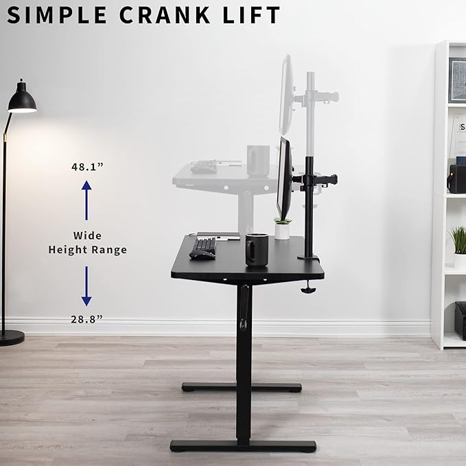 VIVO Manual Height Adjustable 43 x 24 inch Stand Up Desk, Light Wood Solid One-Piece Table Top, Black Frame, Standing Workstation with Foldable Handle, DESK-KIT-MB4C