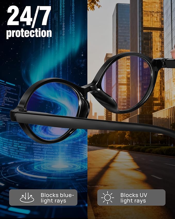 2 Pack Oval Blue Light Glasses for Women, Lightweight TR90 Small Frame with Spring Hinge for All-Day Comfort, Anti UV Glare & Eyestrain