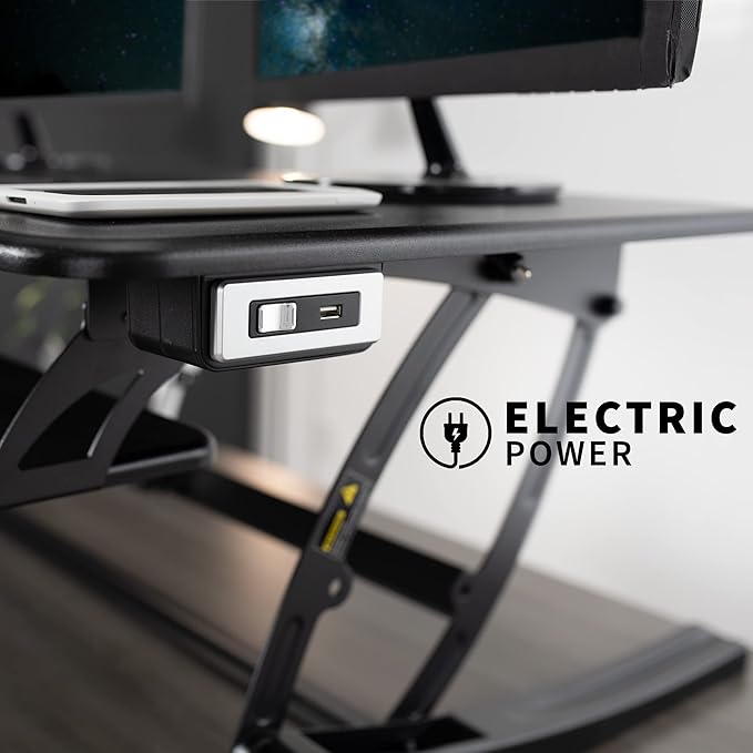 VIVO 42 inch Electric Height Adjustable Stand Up Desk Converter, VE Series, Sit to Stand Tabletop Dual Monitor Riser with USB Port, Black, DESK-V000VLE