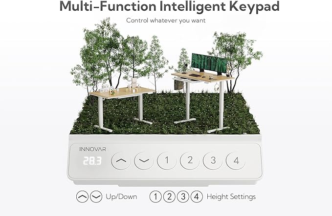 INNOVAR Bamboo Standing Desk with Drawers,55 Inch Adjustable Stand Up Desk,Quick Install Electric Home Office Stand Desks with Whole-Piece Board,Adjustable Height Computer Desks,White Frame/Bamboo Top