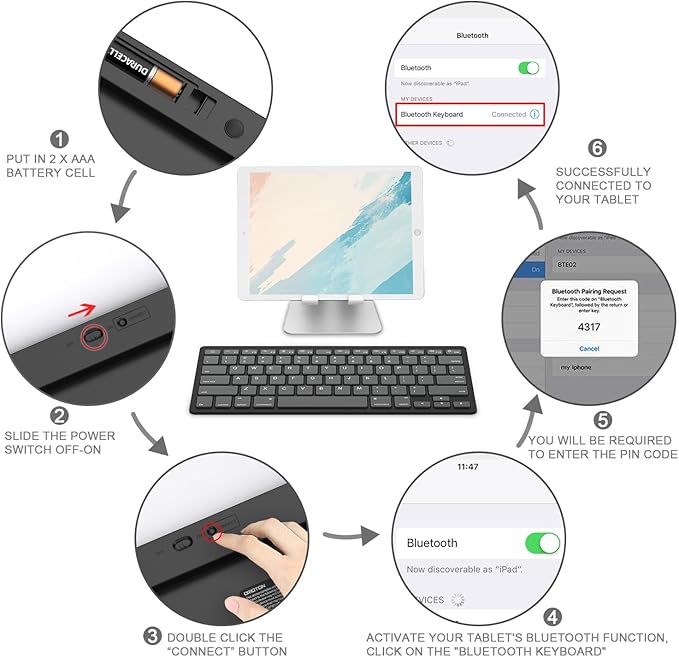 OMOTON Bluetooth Keyboard Compatible with iPad A16 11th 10th Generation, iPad 10.2 (9th/8th/7th), iPad Pro 13/12.9/11 inch, iPad Air/Mini and More iOS Devices, Graphite Black & Gray