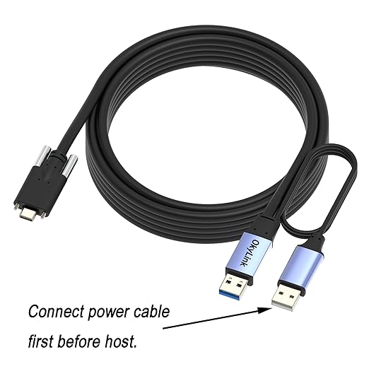 OkyLink 15ft (5M) USB 3.0/3.2/Gen 1 to Type-C Cable with 2 Screw Lock - 5Gbps A Male to C Male Data Cord, Industrial Grade USB A to C Extension