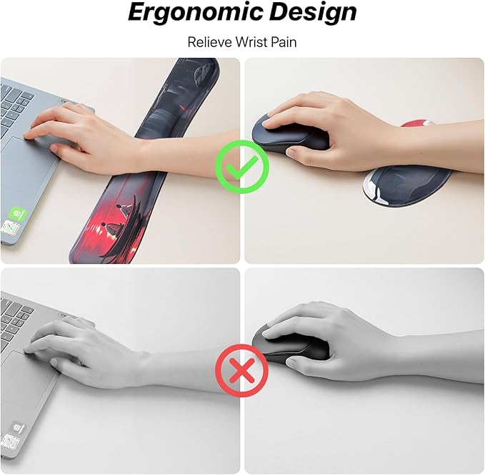 3-in-1 Large Gaming Mouse Pad, Anime Mouse Pad & Keyboard Wrist Rest Support, Memory Foam Ergonomic, Japanese Red Moon Desk Mat Set for Home Office Study Game, 31.5 X 11.8 Inch