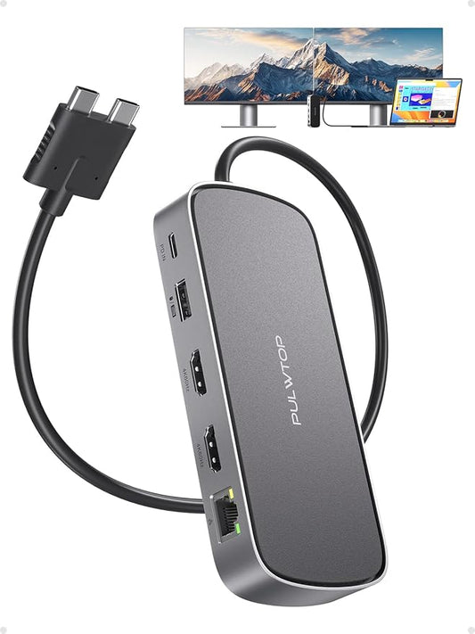 MacBook Pro Docking Station Dual Monitor 4K@60Hz for MacBook Pro/Air M5/M4/M3 Pro & Max, Mac Docking Station Dual Monitor, Macbook Pro Dock with 2HDMI,PD,Ethernet,USB A/C 10Gbps,SD/TF, USB 2.0
