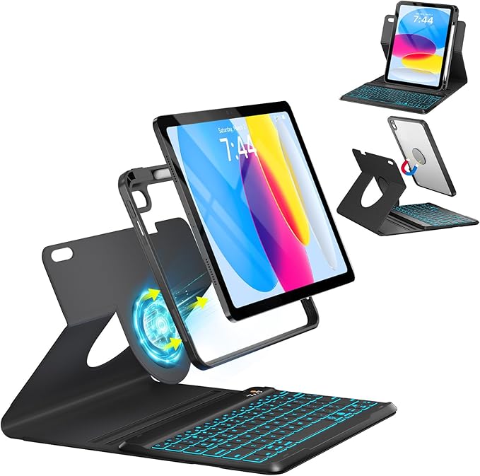 OYEEICE for iPad 11th 10th Generation Case with Keyboard - Upgraded 360 Magnetic Detachable Cover with Backlit Keyboard, Pencil Holder for iPad 11-inch A16 2025 10th Gen 10.9 inch - Black