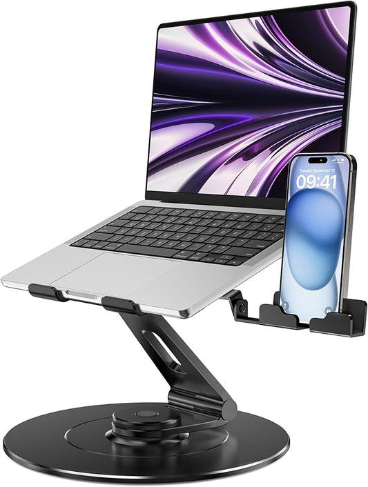 Adjustable 10-17.3" Laptop Stand for Desk with Larger Base & Phone Holder, Aluminum Desktop Organizer for Laptops, Ergonomic Printer Stand Fits MacBook, HP, Dell, All Laptops