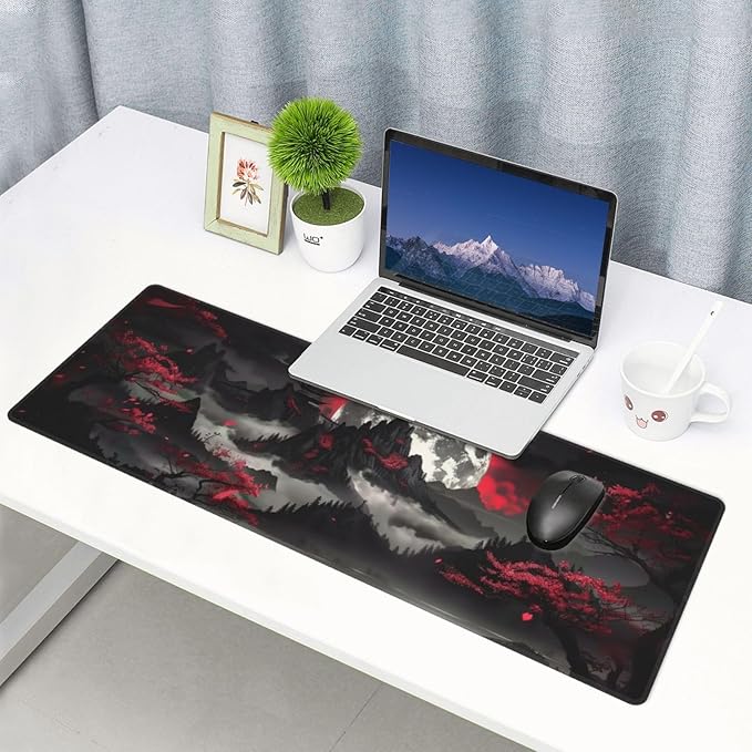 Extended Gaming Mouse Pad, Large Gaming Mouse Waterproof with Stitched Edges, Non-Slip Desktop Pad for Home and Office, Level Up Your 31.5x11.8 Inch… (Dark Night)
