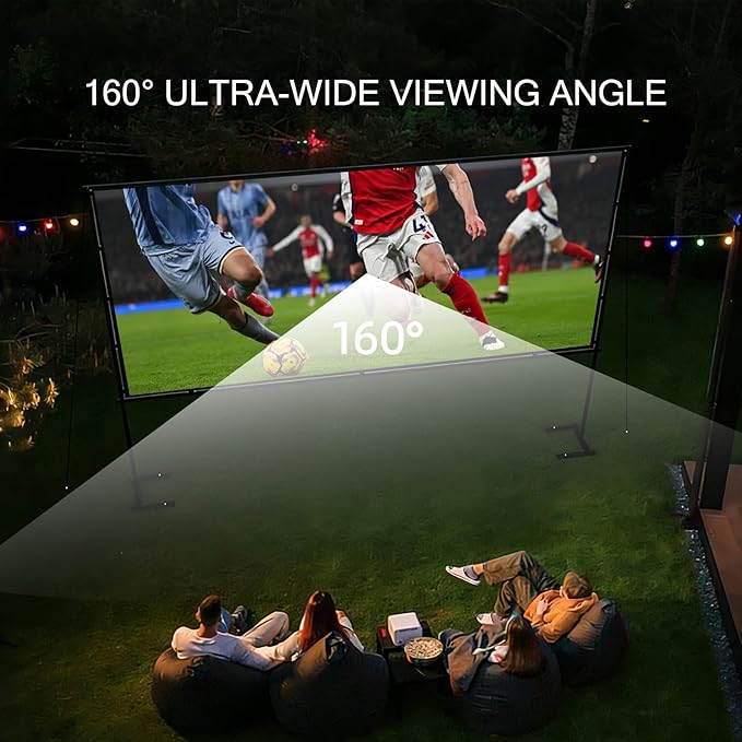 100" Projector Screen with Foldable Stand - 16:9 4K HD Anti-Wrinkle Portable Movie Screen for Indoor/Outdoor - with Carry Bag, Ropes & Pegs for Home Theater, Backyard, Camping & Party