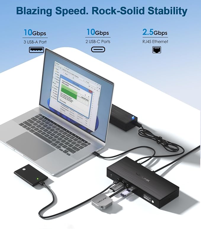 WAVLINK Pro Docking Station 5 Monitors, Up to Five 4K Displays for Mac & Windows, DisplayLink Dock with PD100W, 2X DP 1.4(120Hz), 2X HDMI 2.0, Alt HDMI, 2.5Gbps Ethernet, Driver Required DL7400