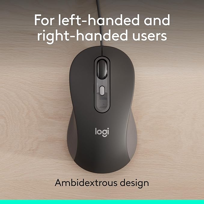 Logitech Signature Wired M520 L for Business, Optical Wired Mouse, USB-C Plug-and-Play, Windows/Mac/Chrome/PC/laptops - Graphite