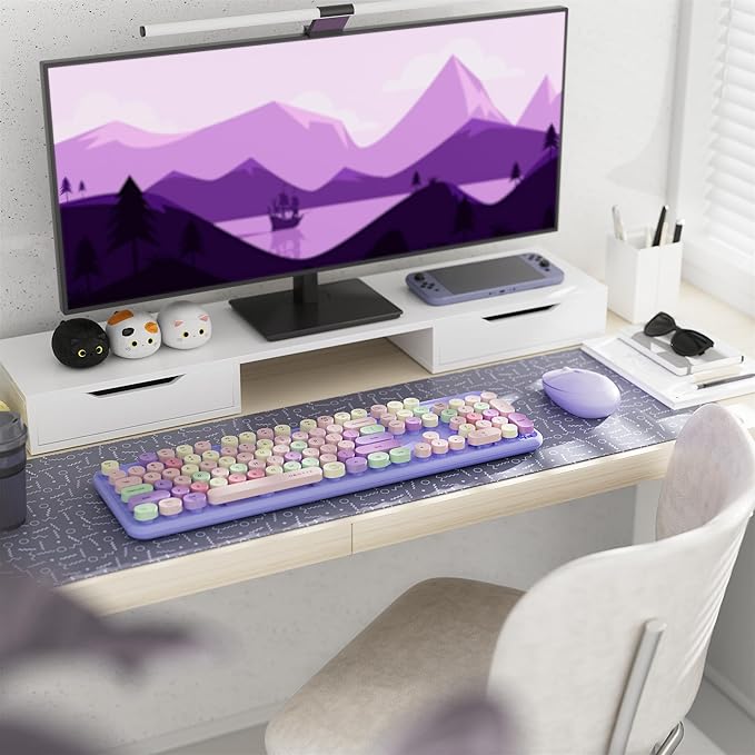 x UBOTIE Colorful Wireless Keyboard and Mouse Combo, Full-Sized Office Keyboard with Typewriter Flexible Keys, 2.4GHz Dropout-Free Connection, Optical Mouse for PC Laptop(Purple Colorful)