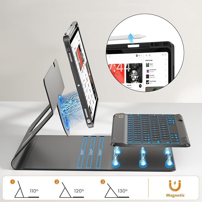 OYEEICE Keyboard Case for iPad 9th Generation- Detachable Wireless Backlit Keyboard, Upgraded Magnetic Cover with Pencil Holder for iPad 9th/8th/7th Gen 10.2 inch, iPad Pro 10.5" & iPad Air 3rd- Black