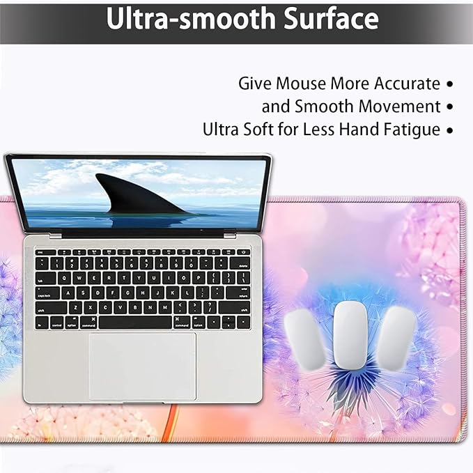Large Mouse pad and Keyboard Support Set, Ergonomic Memory Foam Keyboard Wrist Rest, Extended Gaming Mouse Pad with Stitched Edges, Colored Dandelions XXL Desk Mat (31.5 X 11.8 in)