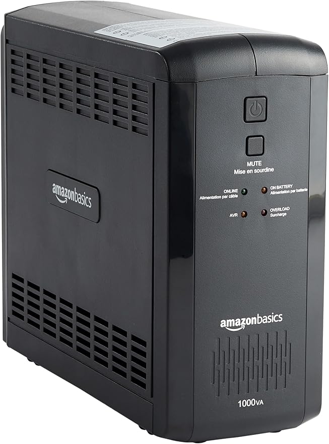 Amazon Basics UPS Battery Backup & Surge Protector, 1000VA/550W, 9 Outlets, Line Interactive Uninterruptible Power Supply with AVR Sinewave Technology, Black