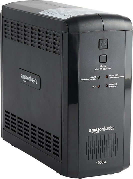 Amazon Basics UPS Battery Backup & Surge Protector, 1000VA/550W, 9 Outlets, Line Interactive Uninterruptible Power Supply with AVR Sinewave Technology, Black
